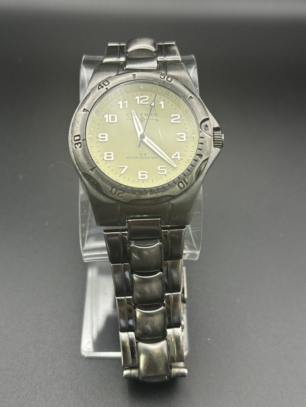 Coleman Mens Watch 40-843 Cream Dial Rotating Dive Style Bezel Signed Bracelet